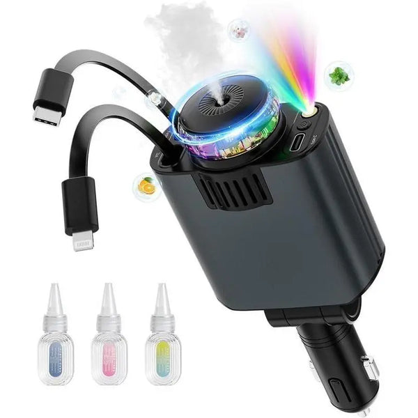 5 in 1 Retractable Car Charger with Aromatherapy and Starlight USB C Car Charger