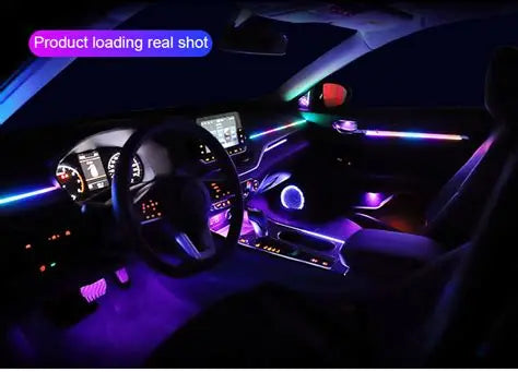 Upgrade your car interior with 6-piece ambient lights featuring stylish colors, easy installation, premium quality, and a modern driving atmosphere.
