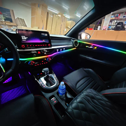 Upgrade your car interior with 6-piece ambient lights featuring stylish colors, easy installation, premium quality, and a modern driving atmosphere.