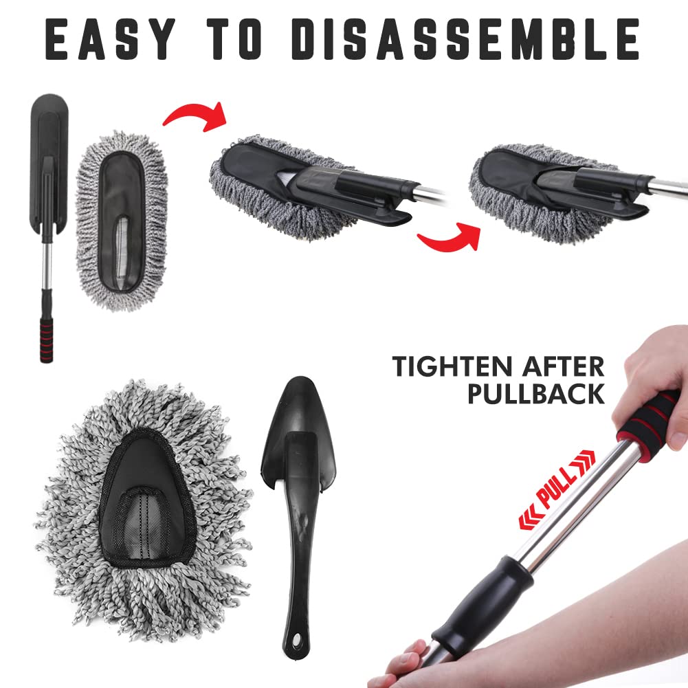 Car Wash Cleaning Brush Duster Dust Wax Mop Microfiber Telescoping Tool For Vehicle Exterior And Interior Cleaning