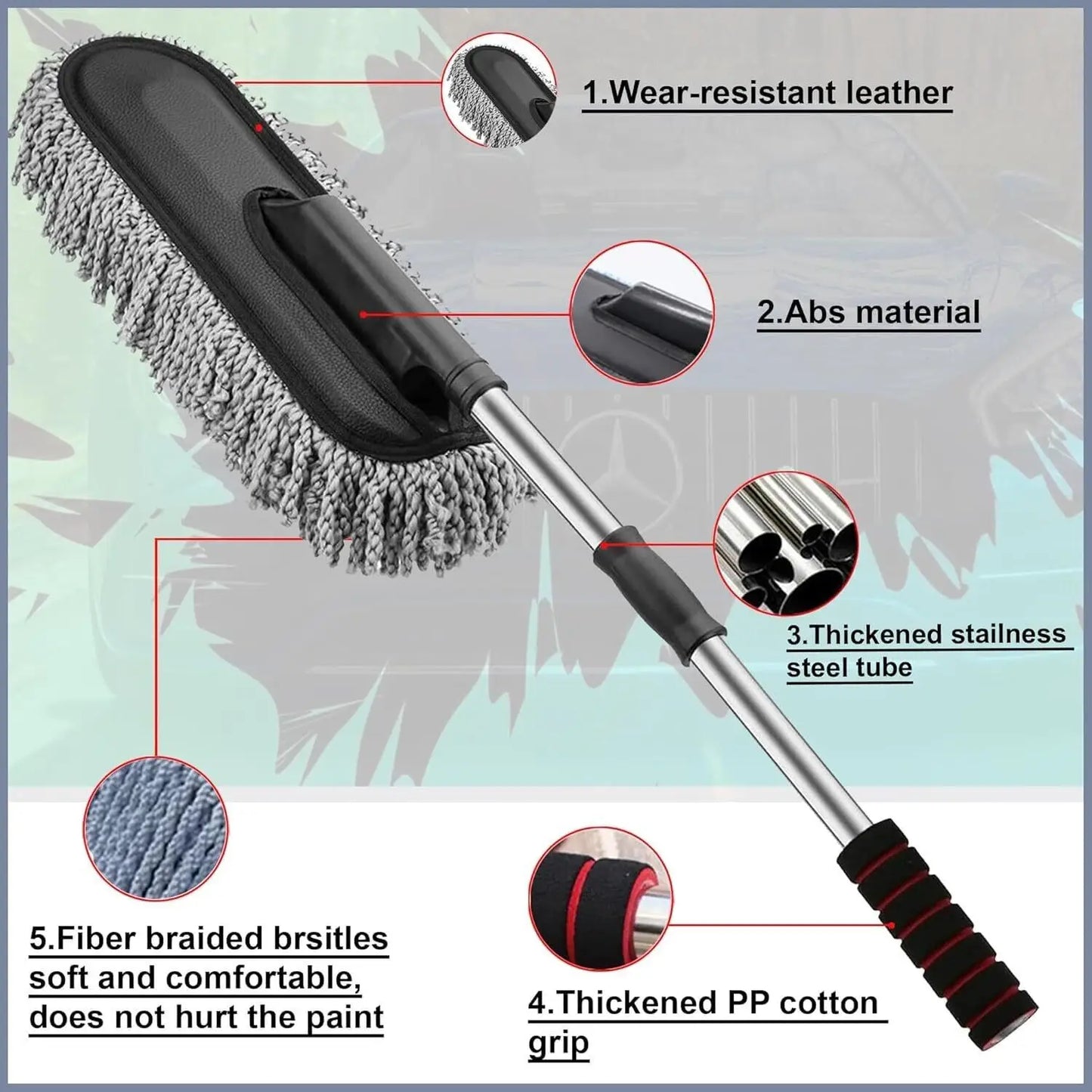 Car Wash Cleaning Brush Duster Dust Wax Mop Microfiber Telescoping Tool For Vehicle Exterior And Interior Cleaning