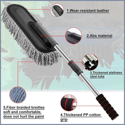 Car Wash Cleaning Brush Duster Dust Wax Mop Microfiber Telescoping Tool For Vehicle Exterior And Interior Cleaning