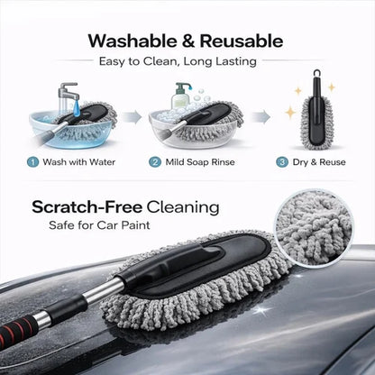 Car Wash Cleaning Brush Duster Dust Wax Mop Microfiber Telescoping Tool For Vehicle Exterior And Interior Cleaning