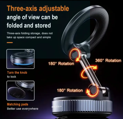 360° Rotating Magnetic Phone Holder, Foldable & Retractable, Universal Compatibility with Phone 16/15/14/13/12, ABS Material, Non-Waterproof, Portable for Car/Shower/Travel/Gym/Smooth Mirror