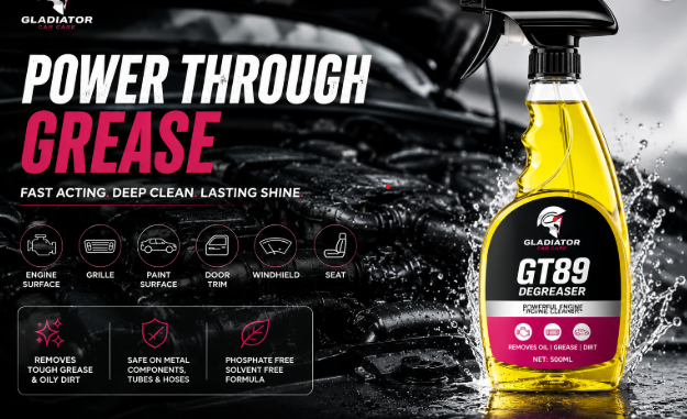 Gladiator GT89 Multi-Purpose Degreaser 500ML – Powerful Engine Cleaner, Oil and Grease Remover, Safe for Cars, Motorcycles, Tools, Metal Parts, Grilles, Paint Surfaces, Windshields, Door Trims and Interiors