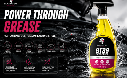 Gladiator GT89 Multi-Purpose Degreaser 500ML – Powerful Engine Cleaner, Oil and Grease Remover, Safe for Cars, Motorcycles, Tools, Metal Parts, Grilles, Paint Surfaces, Windshields, Door Trims and Interiors