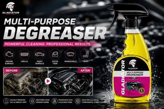 Gladiator GT89 Multi-Purpose Degreaser 500ML – Powerful Engine Cleaner, Oil and Grease Remover, Safe for Cars, Motorcycles, Tools, Metal Parts, Grilles, Paint Surfaces, Windshields, Door Trims and Interiors