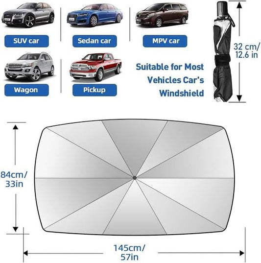 Premium Car Windshield Sun Shade Umbrella – Foldable Auto Front Window UV Reflector Blockout Shield